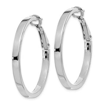 Rhodium Over 14k White Gold Polished 1 3/8" Square Tube Round Hoop Earrings