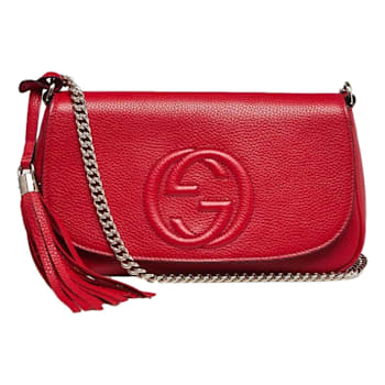 Gucci Soho Disco Red Leather GG Tassel Chain Crossbody Bag