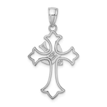 Rhodium Over 14K White Gold Polished Cross with Dove Charm