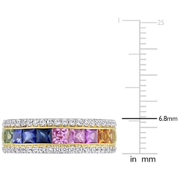 Multi Color Sapphire 14K Yellow Gold Ring 3.01ctw