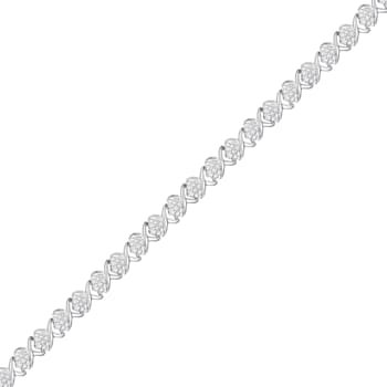 White Diamond Rhodium Over Sterling Silver Tennis Bracelet 0.10ctw