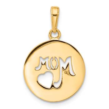 14k Two-tone Gold Diamond-cut MOM Cut-out Heart Pendant