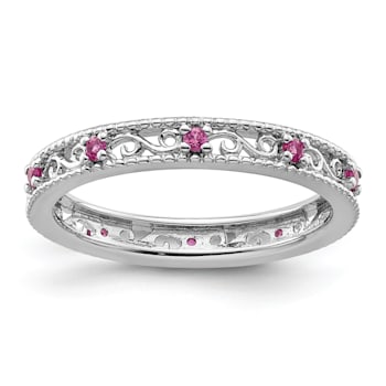 Sterling Silver Stackable Expressions Lab Created Pink Sapphire Ring 0.21ctw