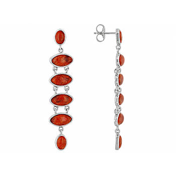 Red Coral Elongated Dangle Sterling Silver Earrings