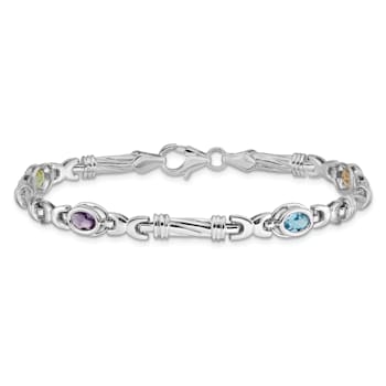 Rhodium Over 14k White Gold Rainbow Gemstone Bracelet