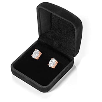 White Cubic Zirconia 14k Rose Gold Studs With Velvet Gift Box 1.00ctw