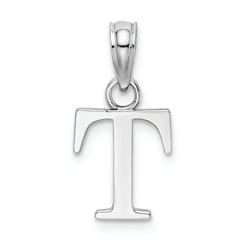 Rhodium Over 14k White Gold Polished Block Letter T Initial Pendant