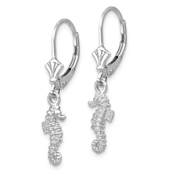 Rhodium Over 14k White Gold 3D Textured Seahorse Dangle Earrings