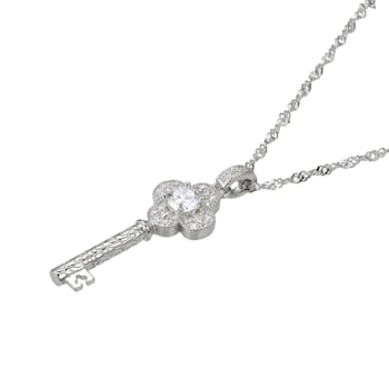 White Cubic Zirconia Platineve® Key Pendant With Chain 1.28ctw