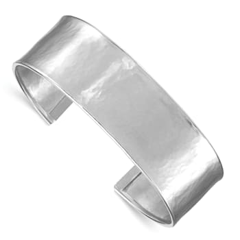 Rhodium Over Sterling Silver 19mm Hammered Cuff Bracelet