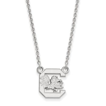 Rhodium Over Sterling Silver LogoArt University of South Carolina Small
Pendant Necklace