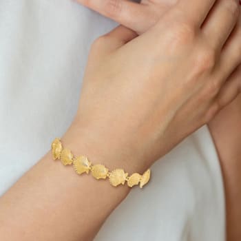 14k Yellow Gold Textured Shells Link Bracelet