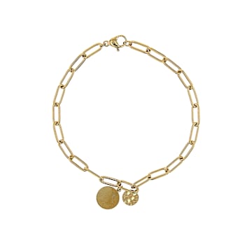 Paperclip Link Bracelet With Disc Charm In Gold-Tone 4mm