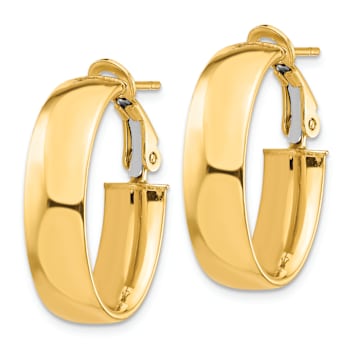 14k Yellow Gold High Polished 3/4" Oval Hoop Earrings