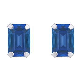 6x4mm Emerald Cut Lab Created Sapphire Rhodium Over 10k White Gold Stud Earrings