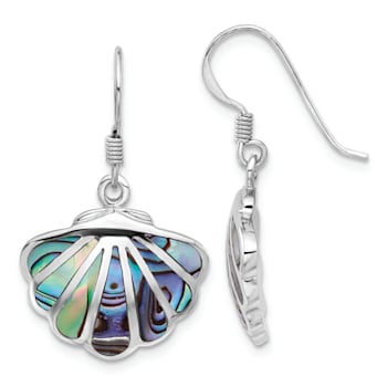 Rhodium Over Sterling Silver Polished Abalone Shell Dangle Earrings