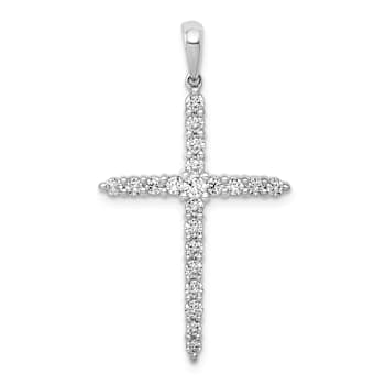 Rhodium Over 14k White Gold Polished Diamond Cross Pendant