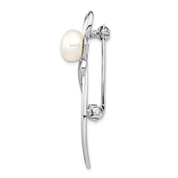 Rhodium Over Sterling Silver 8-9mm White Button Freshwater Cultured
Pearl Brooch