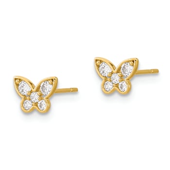 14k Yellow Gold Kids Cubic Zirconia Butterfly Stud Earrings