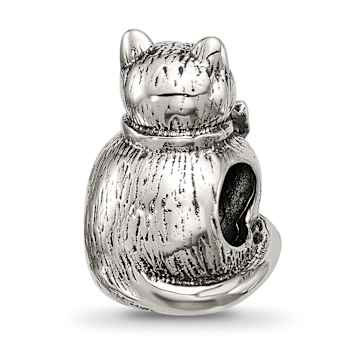 Sterling Silver Textured Sitting Cat Bead