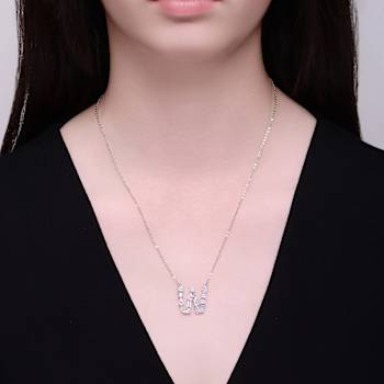 Initial W Mixed Cut CZ Pendant Necklace In Sterling Silver 18 Inch