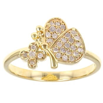 White Diamond 14k Yellow Gold Over Sterling Silver Cluster Butterfly
Ring 0.20ctw