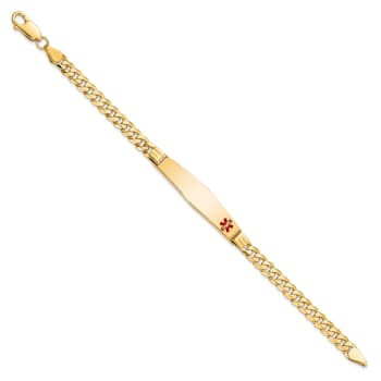 14k Yellow Gold Medical Soft Diamond Shape Red Enamel Curb Link ID Bracelet