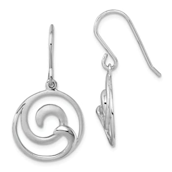 Rhodium Over Sterling Silver Double Wave Dangle Earrings
