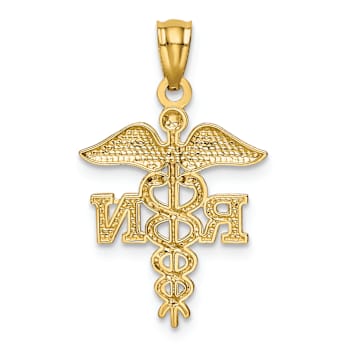 14k Yellow Gold Diamond-Cut, Textured and Polished RN Nurse Pendant