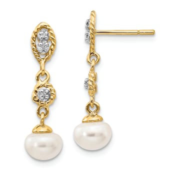 14K Yellow Gold with Rhodium 6-7mm Semi-round Freshwater Cultured Pearl
0.02ct Diamond Earrings