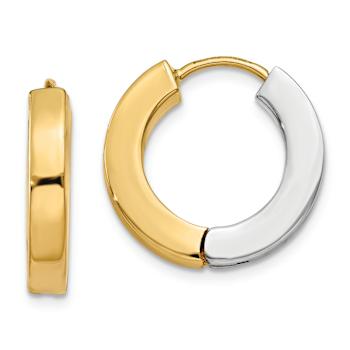 14k Yellow Gold and 14k White Gold Polished 5/8" Hinged Hoop Earrings