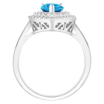 8x5mm Pear Shape Swiss Blue Topaz And White Topaz Rhodium Over Sterling
Silver Double Halo Ring