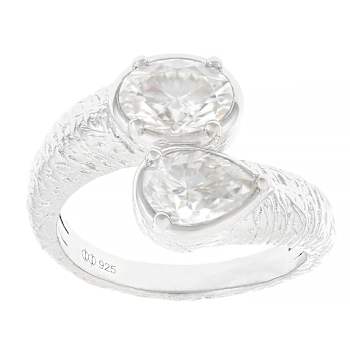 Oval And Pear Moissanite Bypass Ring In Platinum-Enhanced Sterling Silver