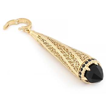 Black Onyx And Black Spinel Enhancer Pendant In 18K Gold Over Sterling Silver