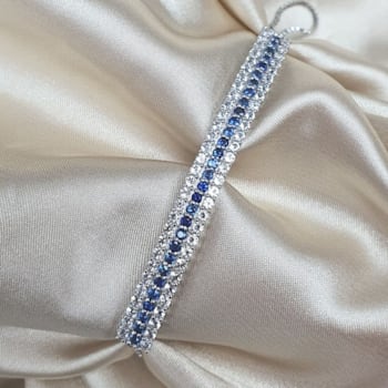 Sapphire and White Topaz Sterling Silver 3-Row Bolo Bracelet