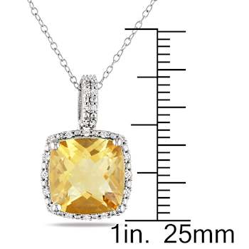 Citrine And Diamond Halo Pendant In Sterling Silver 4.10ctw