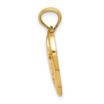 14k Yellow Gold Textured Polished MOM and Heart In Heart Pendant