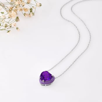 Amethyst 2.8ct Heart Shape Pendant Necklace with Matching Enamel Bezel Setting