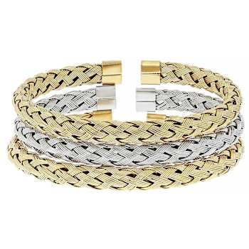 Two-Tone Woven Cuff Bracelet Set Of 3 6.7mm
