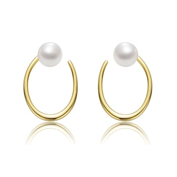 Freshwater Pearl Halo Drop Earrings In 14K Gold Over Sterling Silver