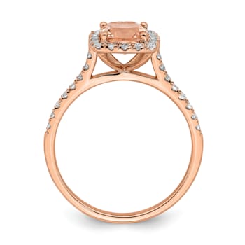 14K Rose Gold Morganite Diamond Halo Engagement Ring 1.09ctw