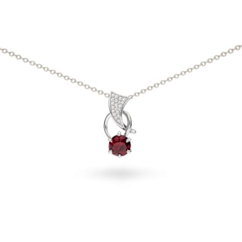 Natural Red Garnet Sterling Silver Round Shape Pendant with Chain