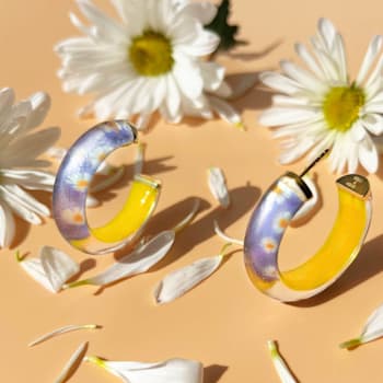 14K Yellow Gold Over Sterling Silver Illusion Hoops in Daisy