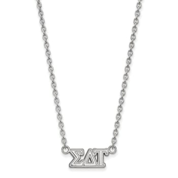Rhodium Over Sterling Silver LogoArt Sigma Delta Tau Medium Pendant Necklace