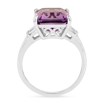 Amethyst with White Zircon Accents Rhodium Over Sterling Silver
Statement Ring, 5.96ctw