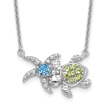 Rhodium Over Sterling Silver Peridot and Light Swiss Blue Topaz Turtle
Starfish Necklace