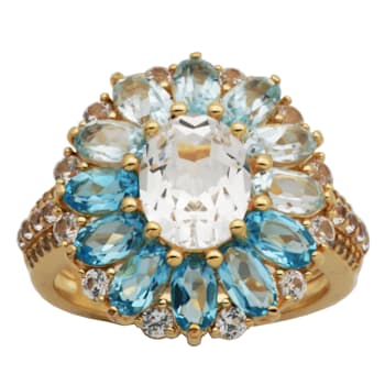 Swiss Blue Topaz 18k Yellow Gold Over Sterling Silver Ring