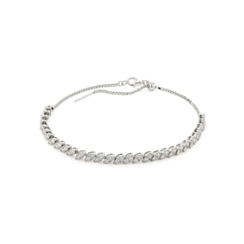 Round Moissanite Rhodium Over Sterling Silver Tennis Bracelet
