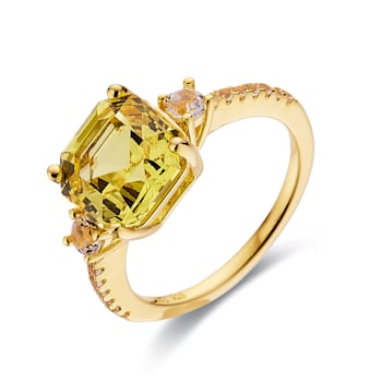 Asscher Cut Lab Created Yellow Sapphire with White Topaz 18K Yellow Gold
Over Sterling Silver Ring