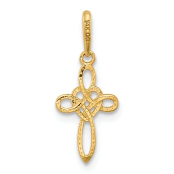 14k Yellow Gold Polished Heart Celtic Cross Pendant